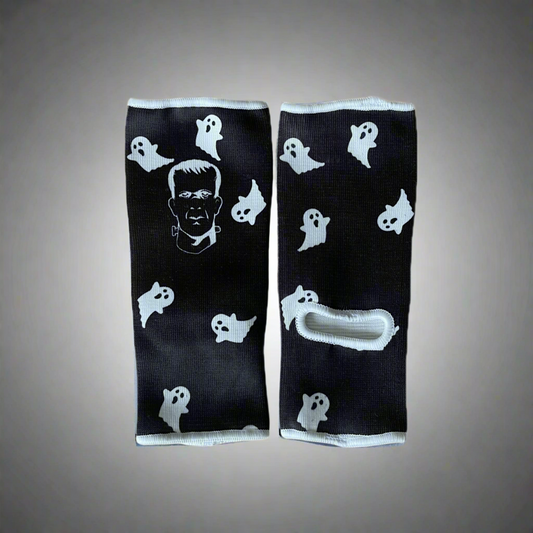 THS Fight Gear Muay Thai ankle supports black with ghosts