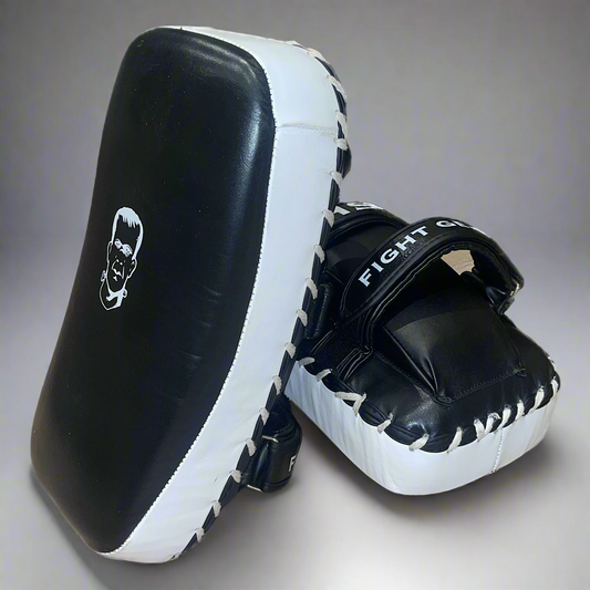 THS Fight Gear Thai kick pads with wrist cushion black full leather duo view
