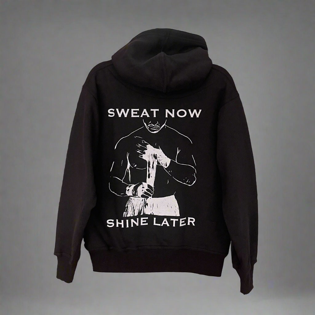 THS Fight Gear sweat now shine later black lightweight active hoodie sweatshirt cotton blend back