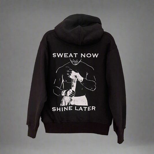 THS Fight Gear sweat now shine later black lightweight active hoodie sweatshirt cotton blend back