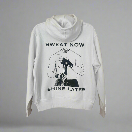 THS Fight Gear sweat now shine later white lightweight active hoodie sweatshirt cotton blend back