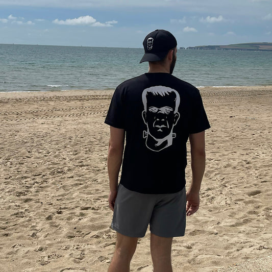 THS Fight Gear THS Logo 100% cotton T-shirt black Frankenstein face back modelled