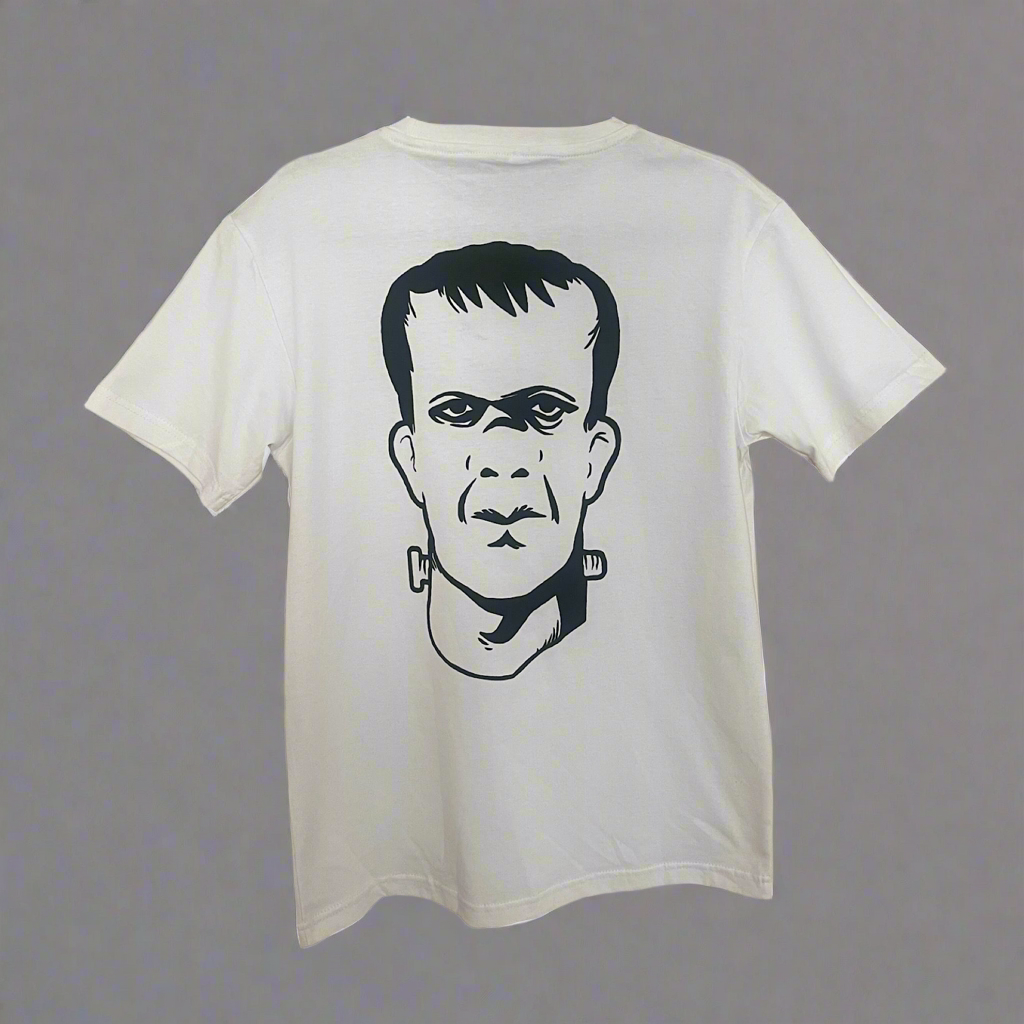 THS Fight Gear THS Logo 100% cotton T-shirt white Frankenstein face back