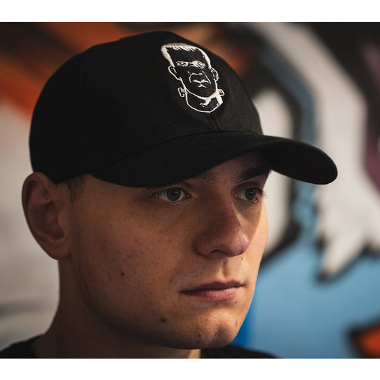 THS Fight black THS logo grey baseball cap hat canvas front right modelled view