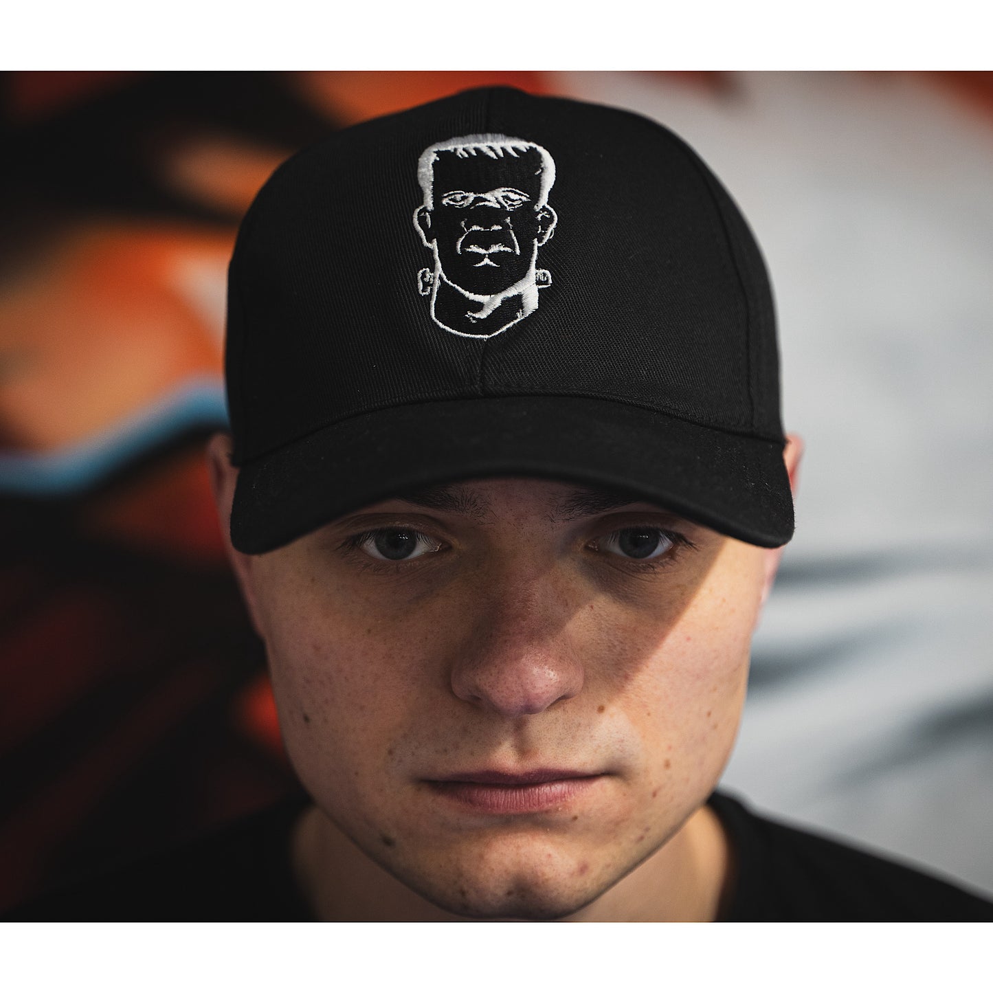 THS Fight gear THS logo black baseball cap hat canvas front modelled view