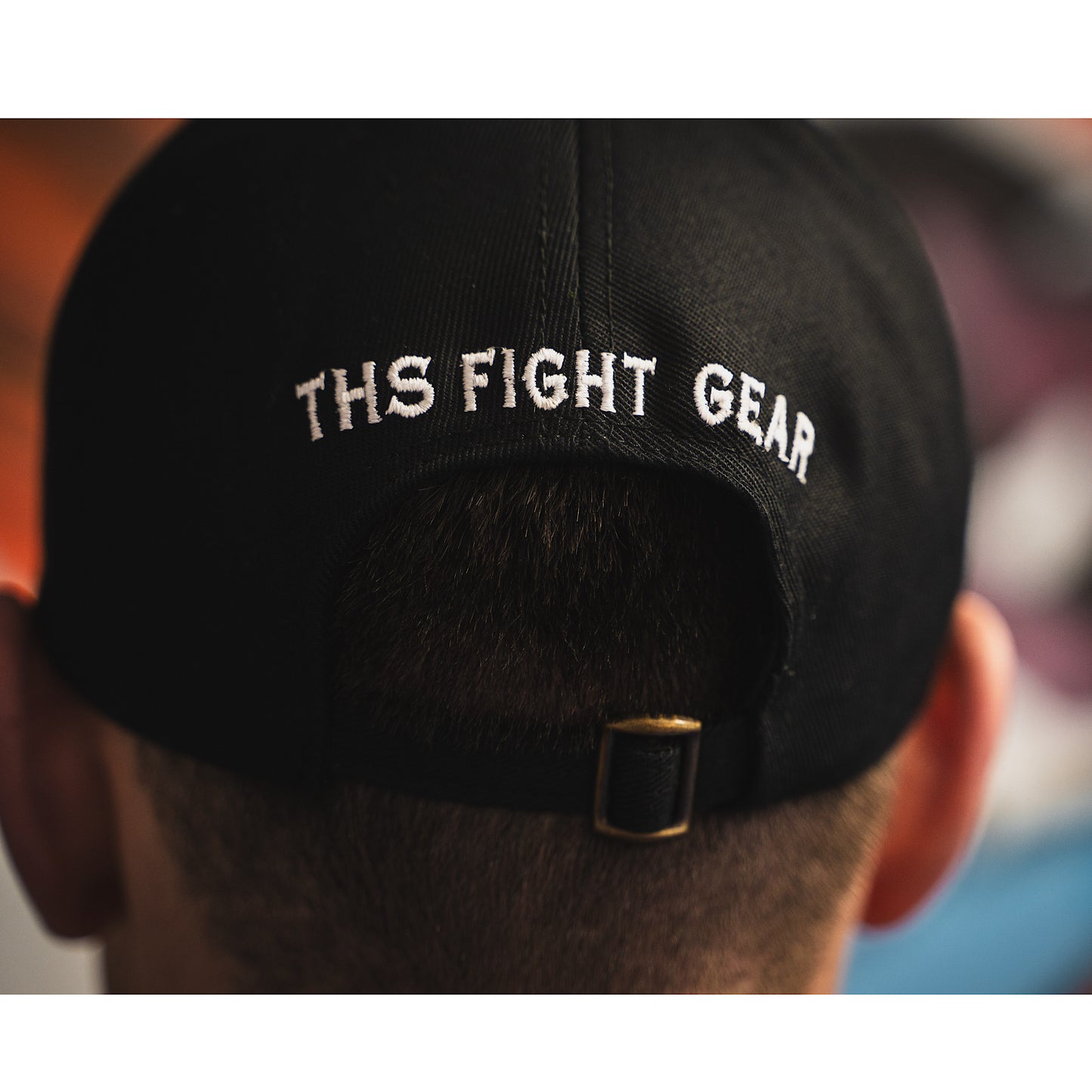 THS Fight gear THS logo black baseball cap hat canvas rear modelled view