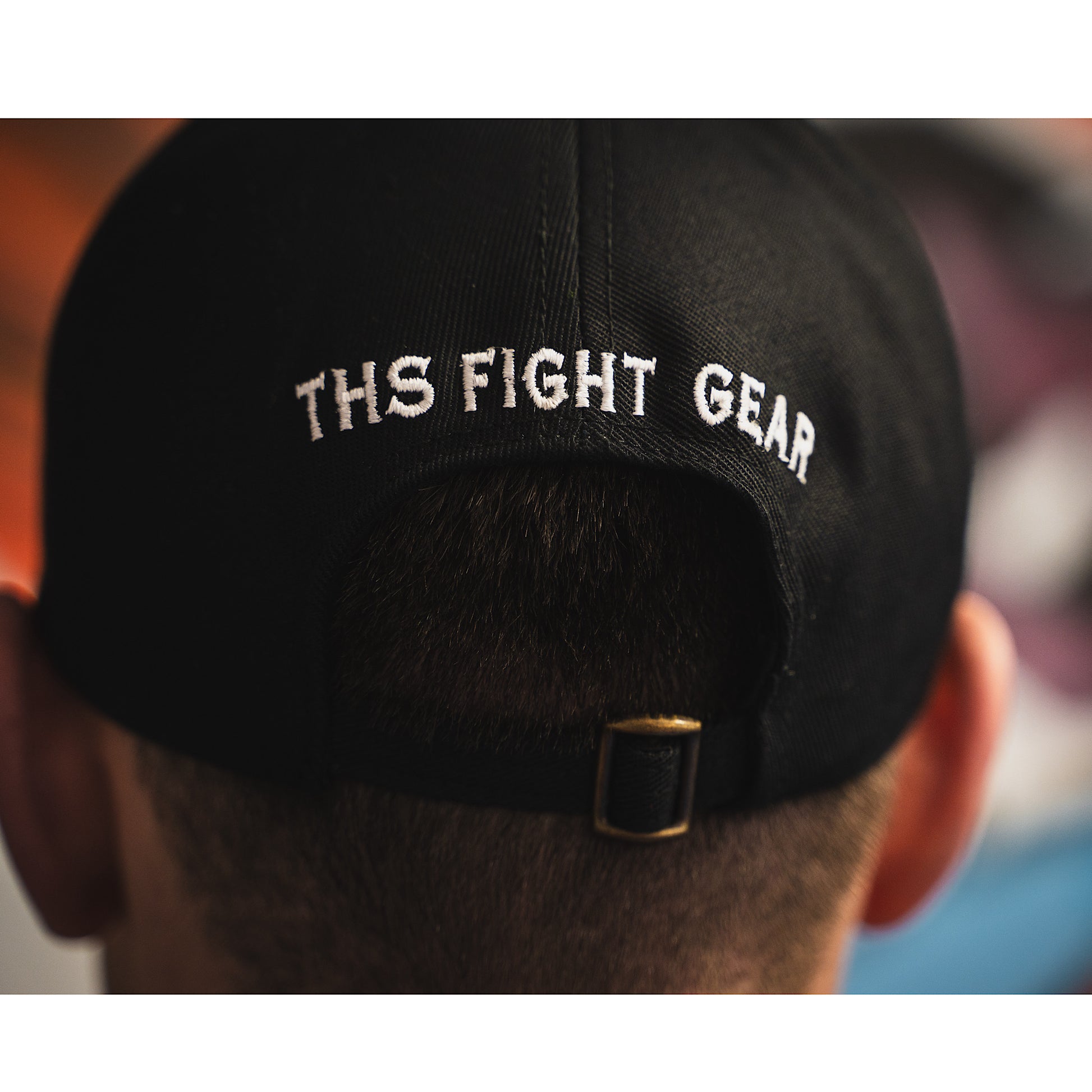THS Fight gear THS logo black baseball cap hat canvas rear modelled view