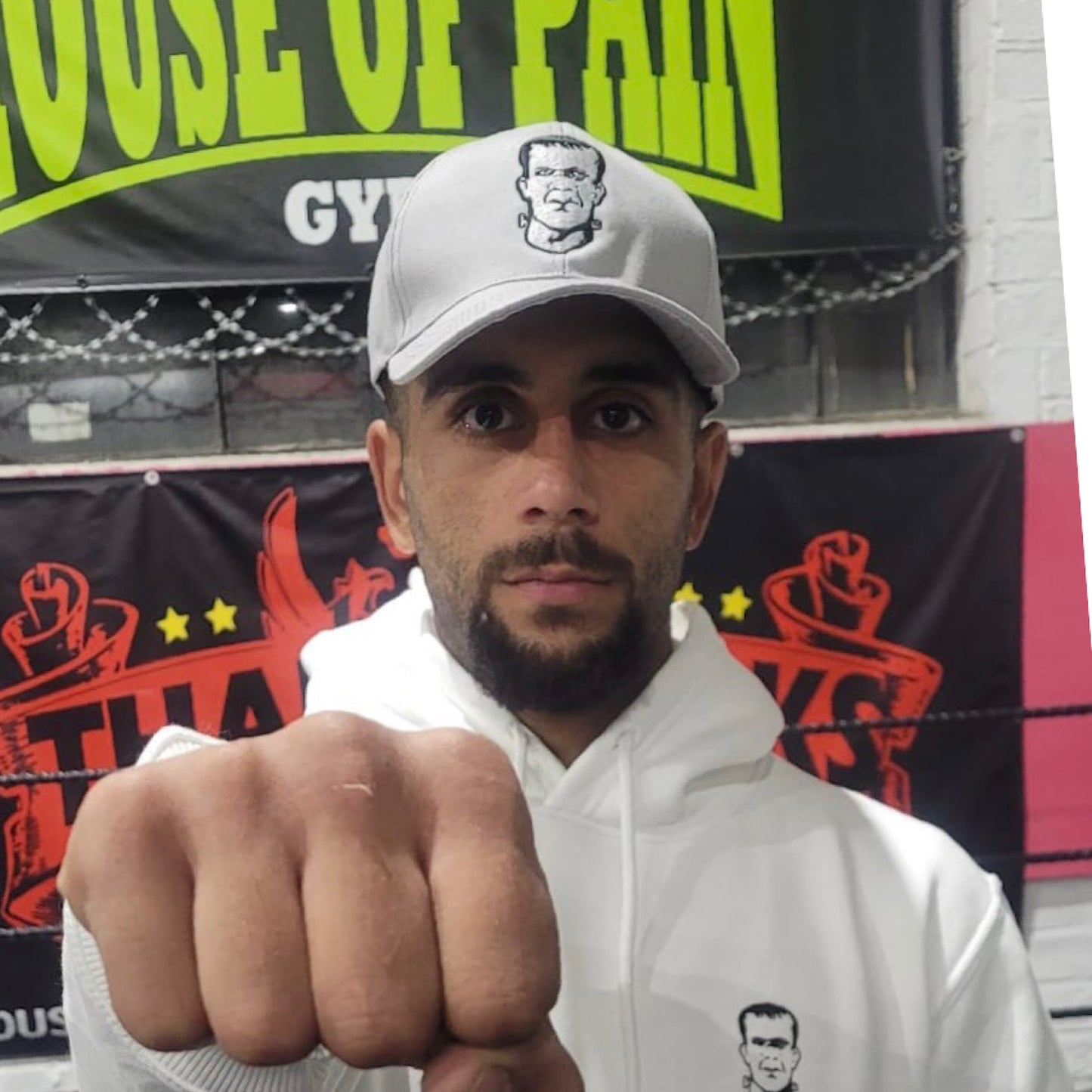 THS Fight gear THS logo grey baseball cap hat canvas front fighter modelled view