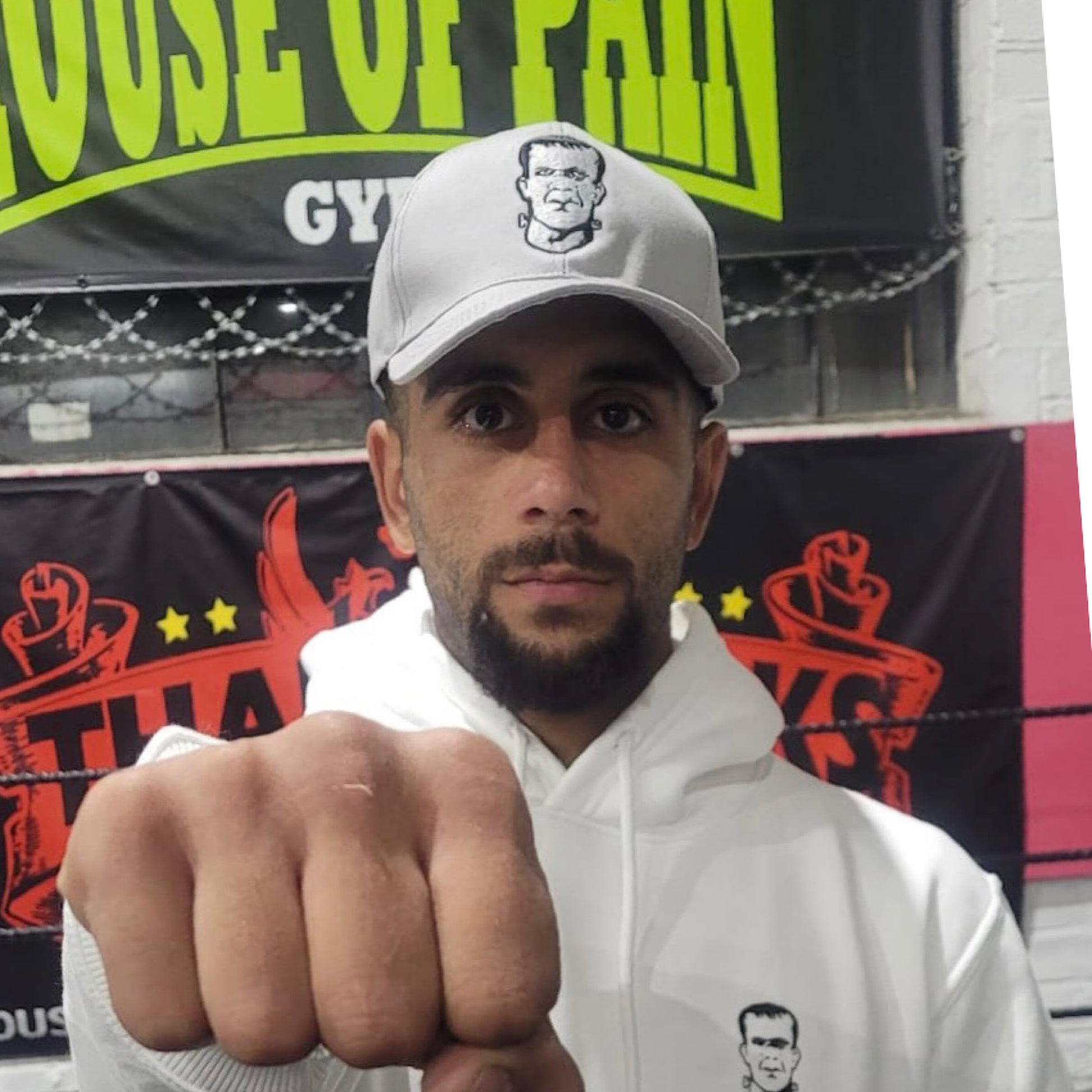 THS Fight gear THS logo grey baseball cap hat canvas front fighter modelled view