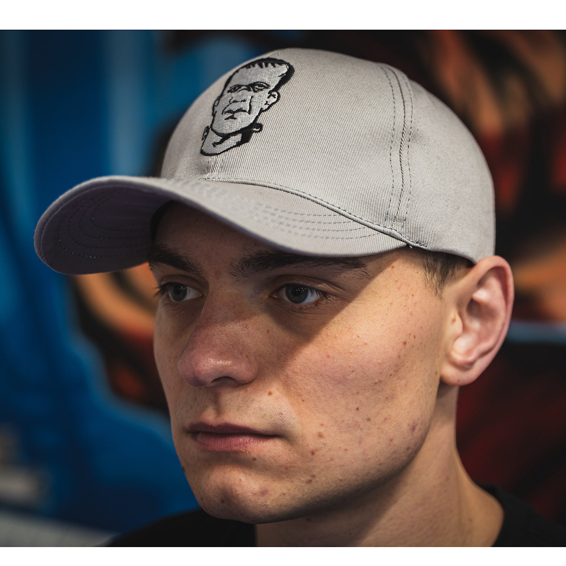 THS Fight gear THS logo grey baseball cap hat canvas front left modelled view