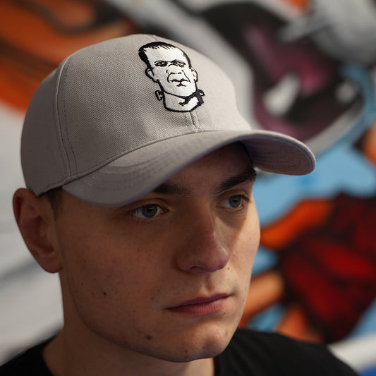 THS Fight gear THS logo grey baseball cap hat canvas front right modelled view