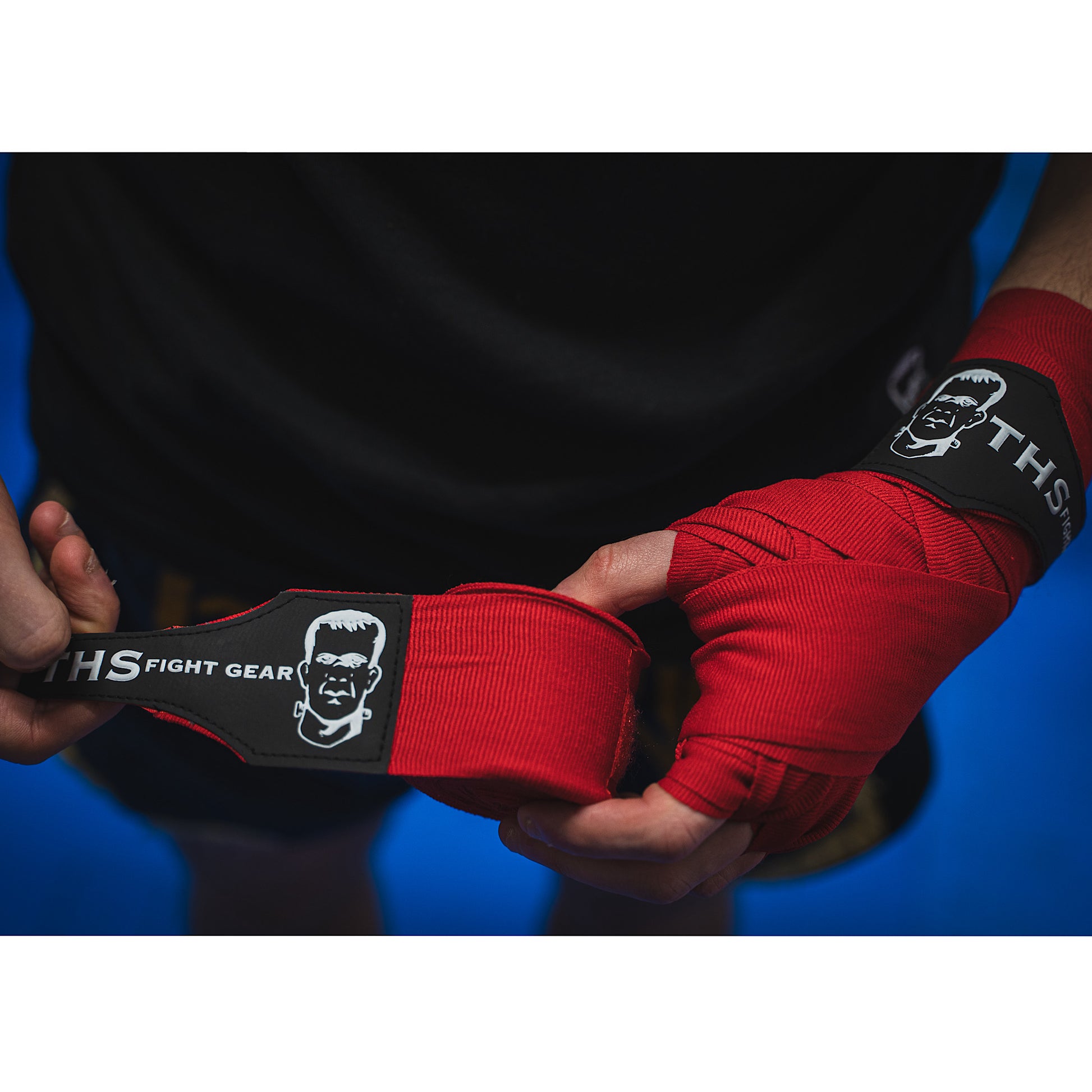 THS Fight Gear red hand wraps one half rolled modelled