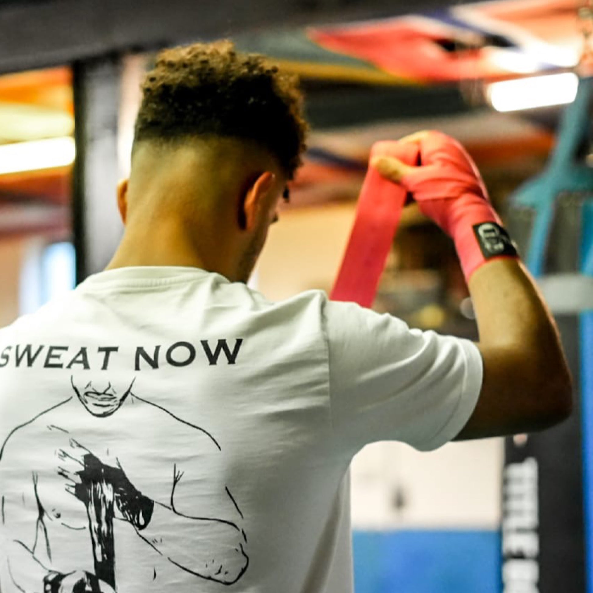 THS Fight Gear pink hand wraps wrapping hands modelled rear view