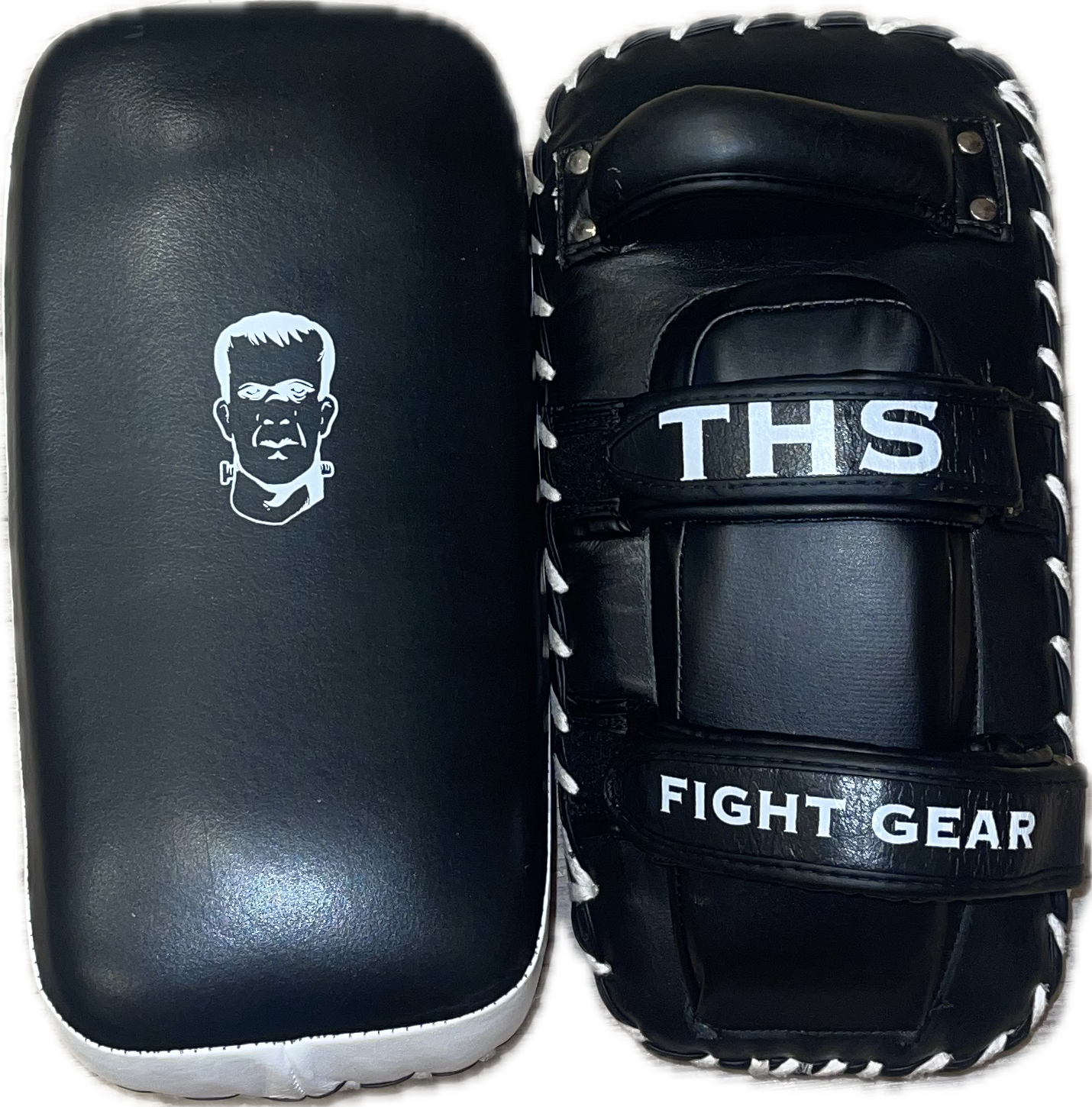 THS Logo Thai Kick Pads  (Black) - Real Leather