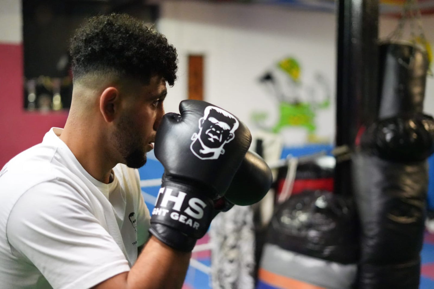 THS Logo Boxing Gloves (Black) - Real Leather