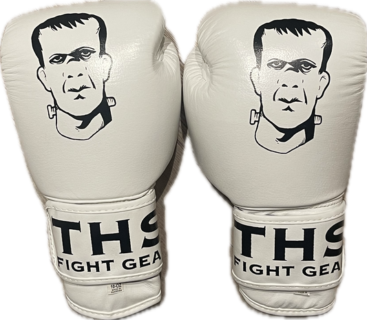 THS Logo Boxing Gloves (White) - Real Leather