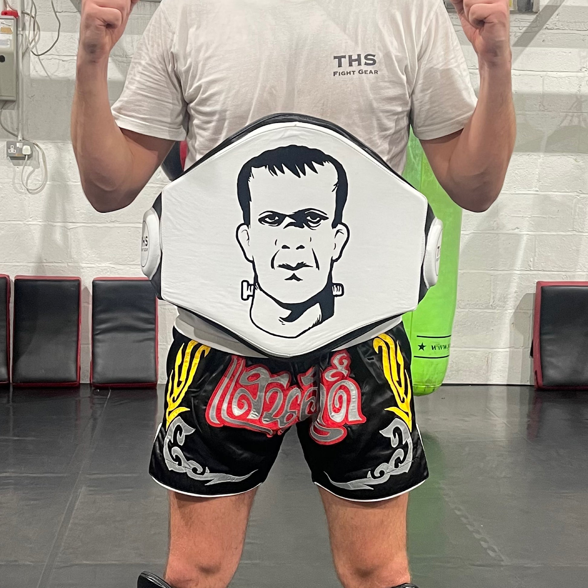 THS Fight Gear Extra Padding Belly Belt Frankenstein Full Leather Front View Modelled