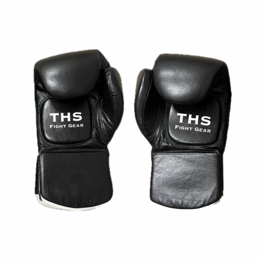 THS Fight Gear Focus Mitt Coaching Gloves Black Full Leather Front View