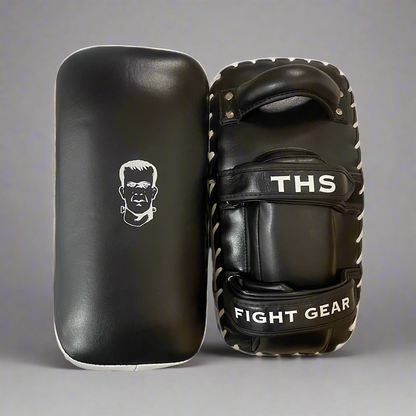 THS Fight Gear Thai kick pads with wrist cushion black full leather alternating view