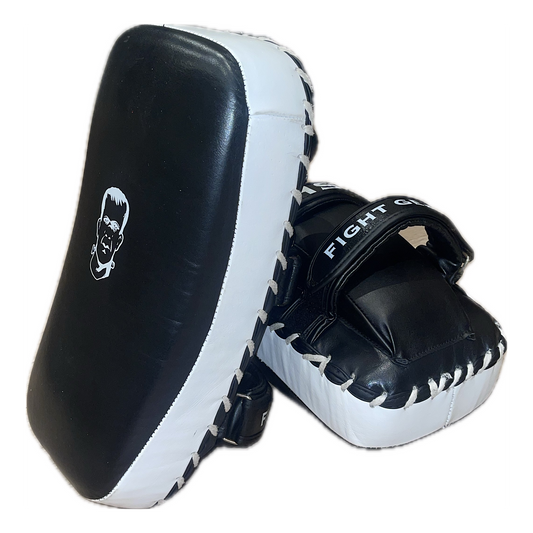 THS Fight Gear Thai kick pads with wrist cushion black full leather duo view