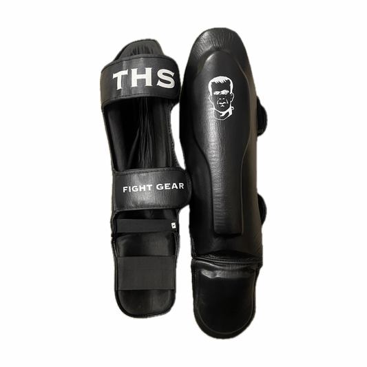 THS Fight Gear Muay Thai Shin Guards Black Full Real Leather Alternate View