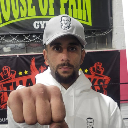 THS Fight gear THS logo grey baseball cap hat canvas front fighter modelled view