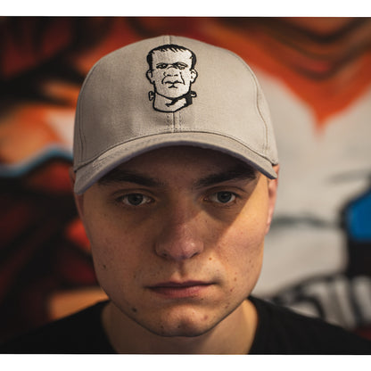 THS Fight gear THS logo grey baseball cap hat canvas front modelled view