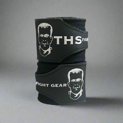 THS Fight Gear black hand wraps two wraps rolled stacked front view display